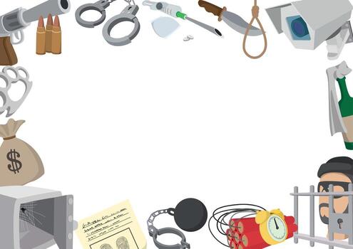 Crime scene investigation banner featuring various criminal objects vector