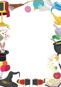 Magic frame border creating enchanting atmosphere with fantasy icons vector