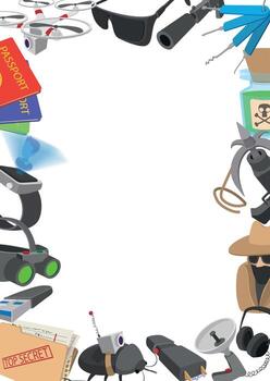 Spy gadgets frame border creating empty space for text vector