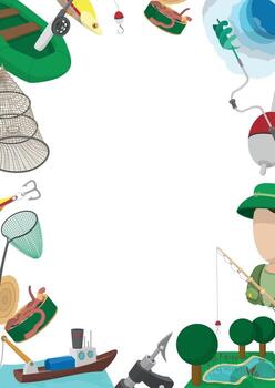 Fishing equipment frame creating empty space for text or design vector