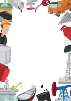 Cartoon oil industry icons creating a frame with central copy space vector
