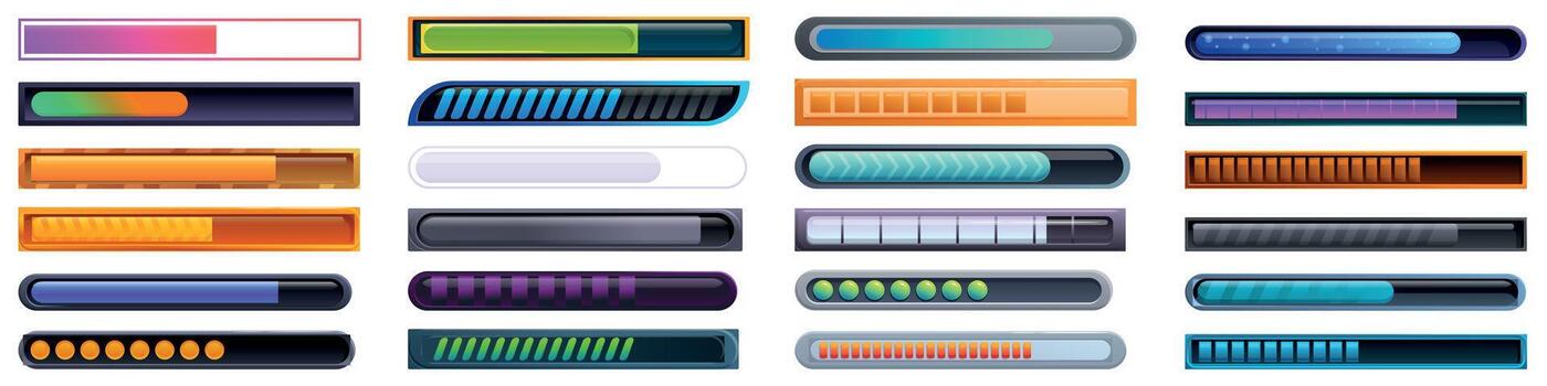 Game loading icons set. Loading bars showing progress status for websites and games vector