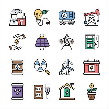 Creatively designed collection of power and energy line icons vector