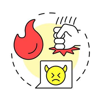 Anger multi color concept icon. Frustration, resentment and hostility. Five stages of grief. Organizational change management. Round shape line illustration. Abstract idea. Graphic design. Easy to use vector