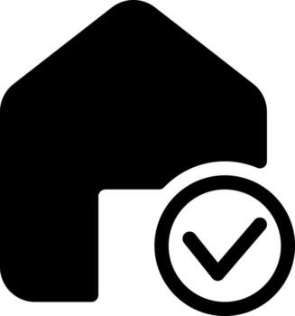 House verification glyph ui icon. Building check. Home safety. Construction quality. Standard, compliance. Black solid silhouette symbol . User interface element isolated, pixel perfect vector
