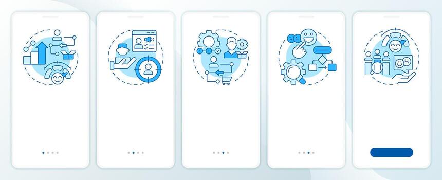 Gap analysis tools blue onboarding mobile app screen. Performance. Walkthrough 5 steps editable graphic instructions with linear concepts. UI, UX, GUI vector