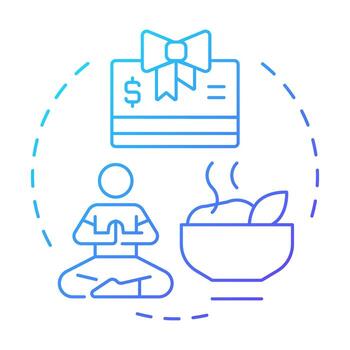 Perks blue gradient concept icon. Payment benefits, salary. Meditation, relaxation. Wellness programs. Round shape line illustration. Abstract idea. Graphic design. Easy to use in article, blog post vector