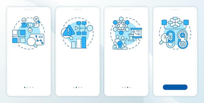 Tools of gap analysis blue onboarding mobile app screen. Corporate. Walkthrough 4 steps editable graphic instructions with linear concepts. UI, UX, GUI vector