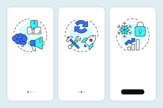Lewin change management model onboarding mobile app screen. Business. Walkthrough 3 steps editable graphic instructions with linear concepts. UI, UX, GUI vector
