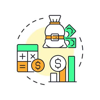 Improved budgeting multi color concept icon. Reduce financial surprises. Benefit of capacity regulation. Round shape line illustration. Abstract idea. Graphic design. Easy to use in presentation vector