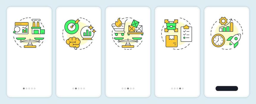 Capacity management metrics onboarding mobile app screen. Business. Walkthrough 5 steps editable graphic instructions with linear concepts. UI, UX, GUI vector