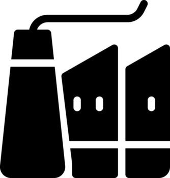 Factory glyph ui icon. Industrial production. Manufacturing pollution, smoke. Engineering, machinery. Black solid silhouette symbol . User interface element isolated, pixel perfect vector