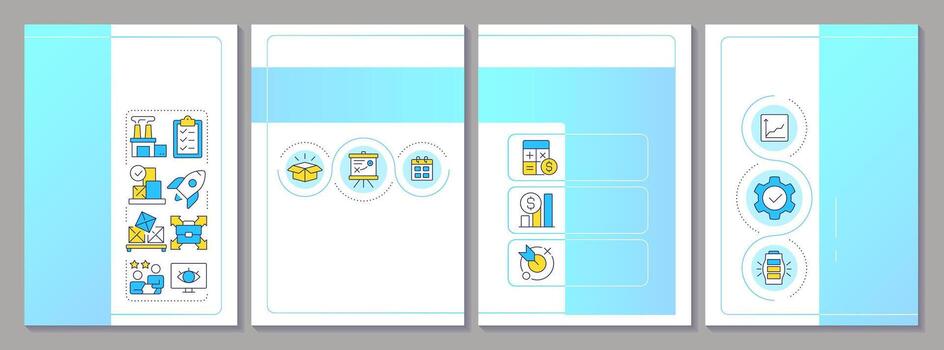 Capacity management blue brochure layout. Strategies, processes and benefits. Resources. Leaflet advertising design with color line icons. Editable 4 pages vector