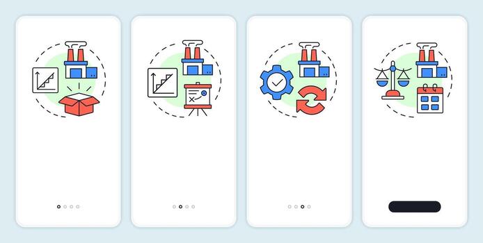 Capacity management strategies onboarding mobile app screen. Walkthrough 5 steps editable graphic instructions with linear concepts. UI, UX, GUI vector