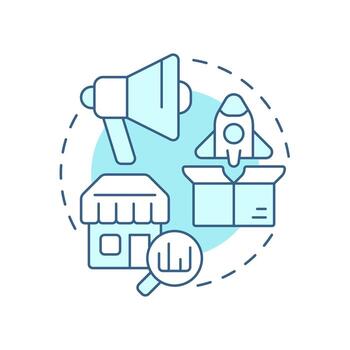 Commercialization soft blue concept icon. Introducing product and service to market. Innovation funnel. Round shape line illustration. Abstract idea. Graphic design. Easy to use in brochure vector