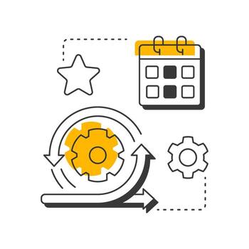 ágil modelo moderno lineal concepto icono. calendario organización, hora gestión. trabajo en equipo, flujo de trabajo. plano contorno elementos conectado con punteado líneas. creativo visual. fácil a editar vector
