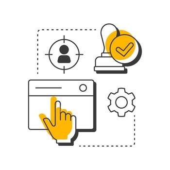 Acceptance testing modern linear concept icon. Target customer, goal. User experience, quality assurance. Flat outline elements connected with dotted lines. Creative visual. Easy to edit vector