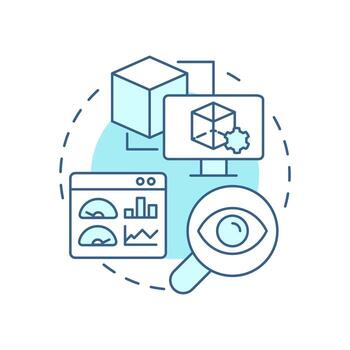 prototipo pruebas suave azul concepto icono. accediendo producto. tecnología preparación nivel. desarrollo escenario. redondo forma línea ilustración. resumen idea. gráfico diseño. fácil a utilizar en folleto vector