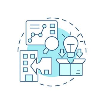 Outside in open innovation soft blue concept icon. Absorbing development insights. Fresh thinking need. Round shape line illustration. Abstract idea. Graphic design. Easy to use in brochure vector