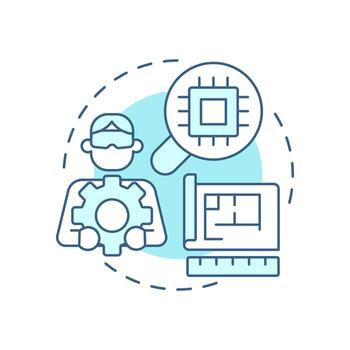 laboratorio validación suave azul concepto icono. producto pruebas. tecnología preparación nivel. desarrollo escenario. redondo forma línea ilustración. resumen idea. gráfico diseño. fácil a utilizar en folleto vector