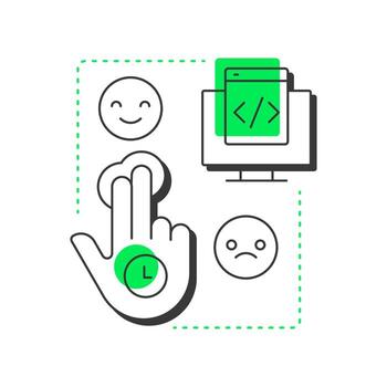 usabilidad pruebas moderno lineal concepto icono. cliente experiencia, usuario servicio. codificación, programación. plano contorno elementos conectado con punteado líneas. creativo visual. fácil a editar vector