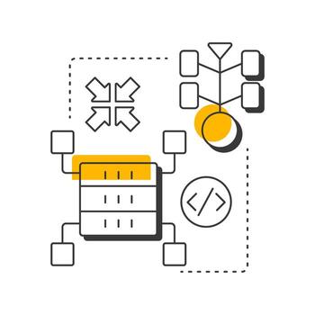 integración pruebas moderno lineal concepto icono. nube tecnología, flujo de trabajo estructura. base de datos, servidores. plano contorno elementos conectado con punteado líneas. creativo visual. fácil a editar vector
