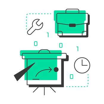 planificación moderno lineal concepto icono. negocio estrategia, corporativo. programación, codificación. hora gestión. plano contorno elementos conectado con punteado líneas. creativo visual. fácil a editar vector