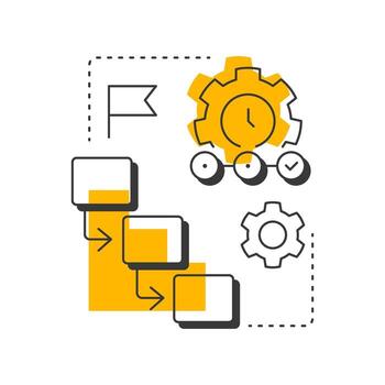 Waterfall model modern linear concept icon. Workflow structure, organization. Goal, milestone. Efficiency, performance. Flat outline elements connected with dotted lines. Creative visual. Easy to edit vector