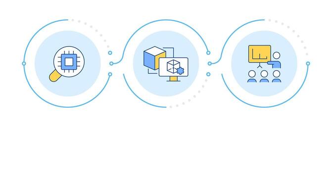 niveles de tecnología preparación infografía 3 pasos. desarrollo escenario. investigación gestión. fluir gráfico infográfico. editable informacion gráficos íconos vector