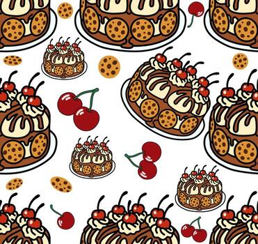 Colorful cake and cookie pattern vector
