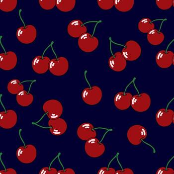 sin costura rojo Cereza Fruta modelo en azul antecedentes vector