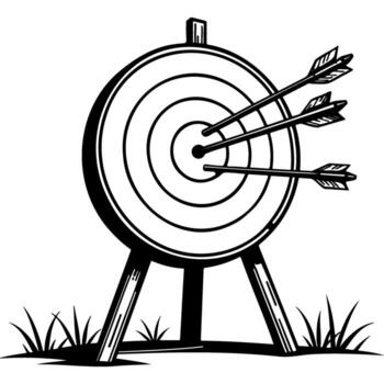 Arrows stuck into a target standing on a tripod vector