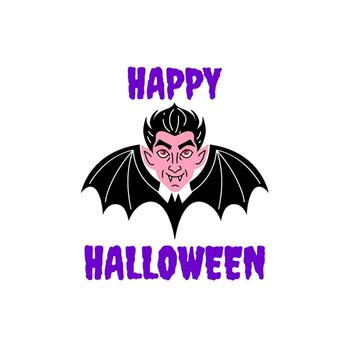 linda vampiro posicionado Entre el frases contento y Víspera de Todos los Santos en un goteo, dentado fuente vector