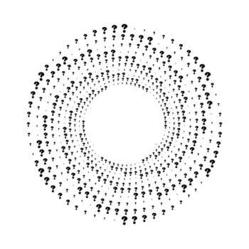 Abstract circular design composed of a radial scattered black question marks vector
