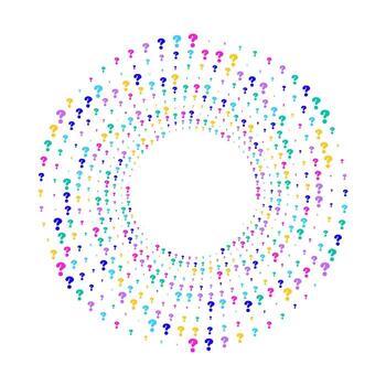 Abstract circular design composed of a radial scattered colorful question marks vector