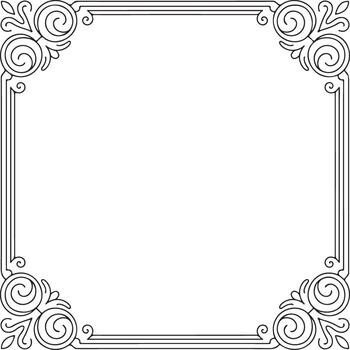 Elegant square frame with decorative corner scrolls isolated on white background vector