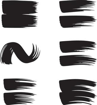 Collection of diverse black brushstrokes creating artistic textures and patterns isolated on white background vector