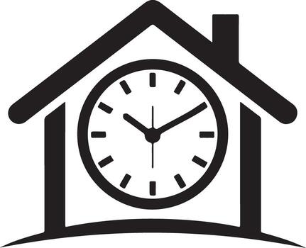 Clock inside a house shape isolated on white background, representing time at home vector