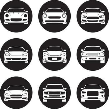 A collection of various car front views isolated on white background vector