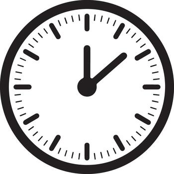 Clock with hands showing the time isolated on white background, vector