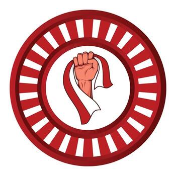 raised fist red and white ribbon in circular emble symbolizing unity and patriotism vector