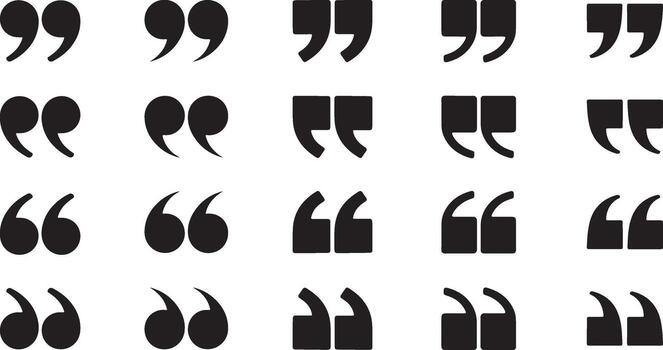 Quotation marks icon set, a collection of different quote symbols for typography and design. vector
