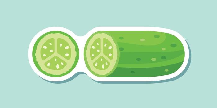 un pegatina de un Pepino con un rebanada cortar en medio vector