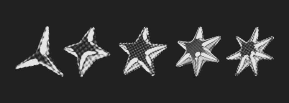 y2k 3d cromo trama de semitonos estrellas forma retro resumen elemento ilustración colocar. vector
