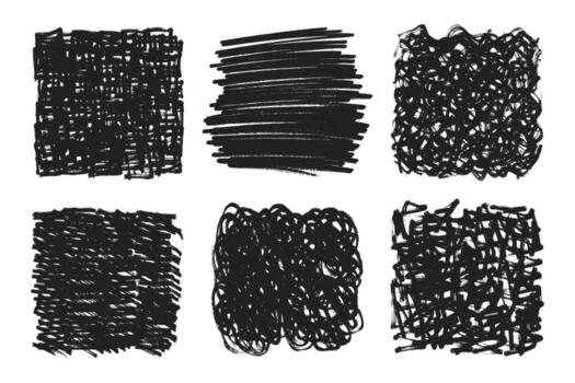 Chalk or charcoal texture smear scribble boxes dirty sketches trace set illustrations. vector