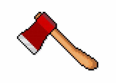 Pixel art of red axe isolated on white background. vector