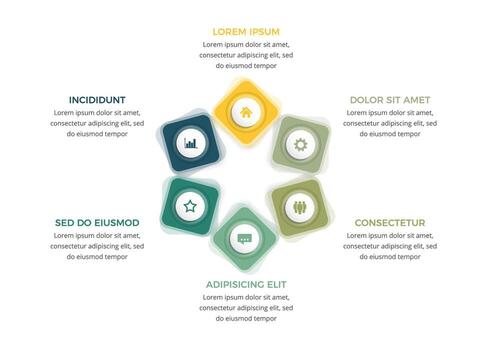 Circle diagram with six elements with place for icons and text, business infographic template vector