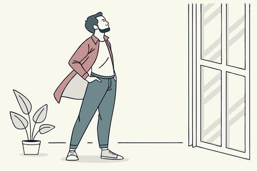 Query successful Man Standing by an Open Door vector