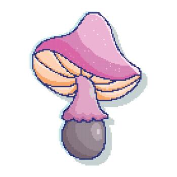 Pixel Art Mushroom With Shading. Retro mstyle game mushroom icon, perfect for gaming assets, pixel art projects, 8-bit designs, and sticker collections. vector