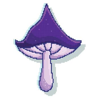 Pixel Art Purple Mushroom With Shading. Retro-style game mushroom icon, perfect for gaming assets, pixel art projects, 8-bit designs, and sticker collections. vector